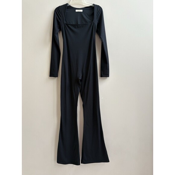 Ladies Qinsen Black Square Neck LS Wide Leg Bodycon Romper Jump Suit Size S - Picture 4 of 7